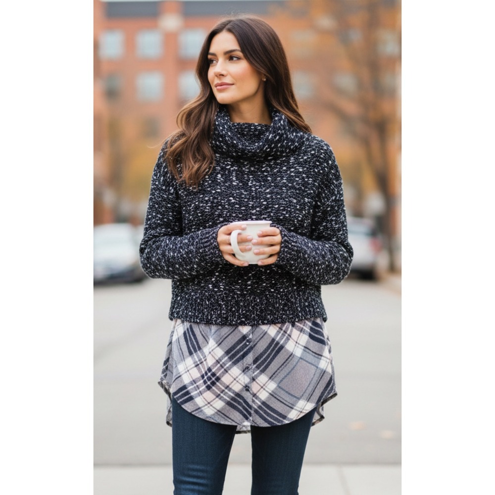 New York & Company 7th Avenue‎ Design Studio Sweater Knit Plaid Tunic Size Small